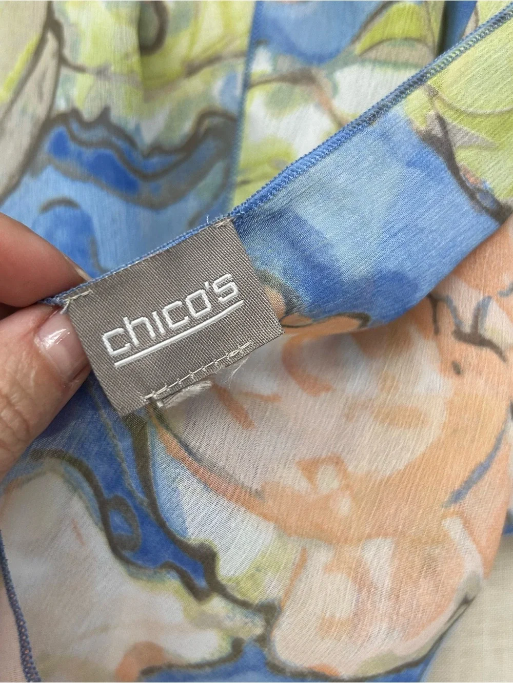 Chico's Blue, Peach & Lime Watercolor Scarf